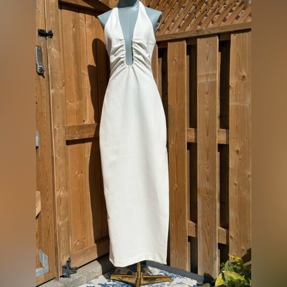 🆕 MISHA COLLECTION 🧿 NWOT The 'Alusia' Stretch Twill Maxi Dress, Ivory - Sz M - Picture 2 of 16